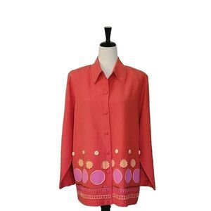 Silk Lore by Beth Terrell Silk/Linen Orange Embroidered Long Sleeve Blazer L